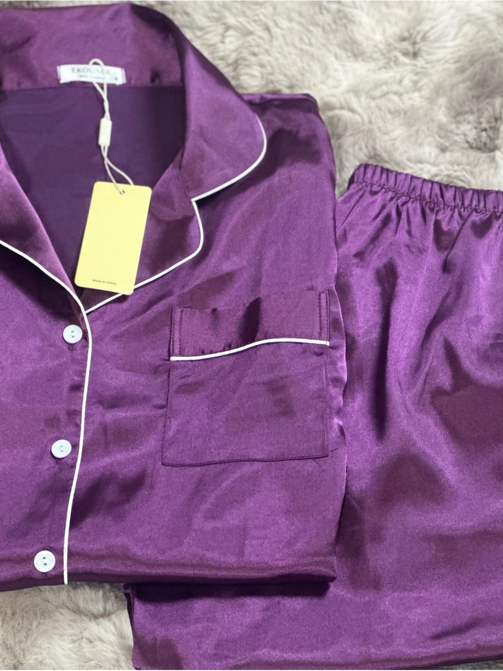 Silky Purple EKOUAER Pajama Set with White Piping NWT SZ MED.
